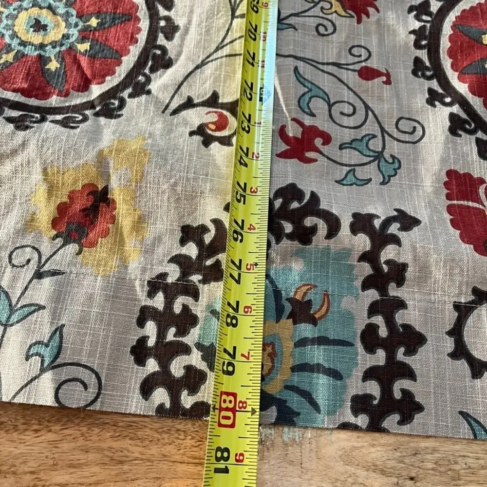 World Market Suzani Curtain Panels (2) 48in x 84in Floral Medallion 100% Cotton